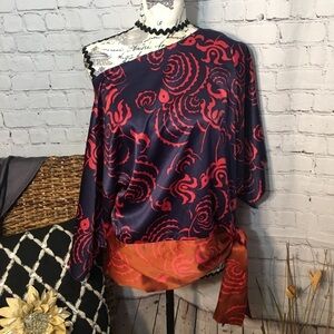 No brand satin poly side tie waist blouse